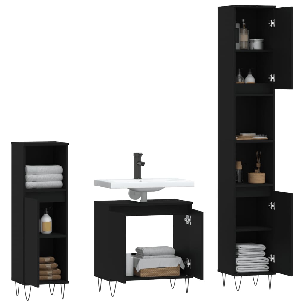 Set Mobili da Bagno 3 pz Nero in Legno Multistrato - homemem39