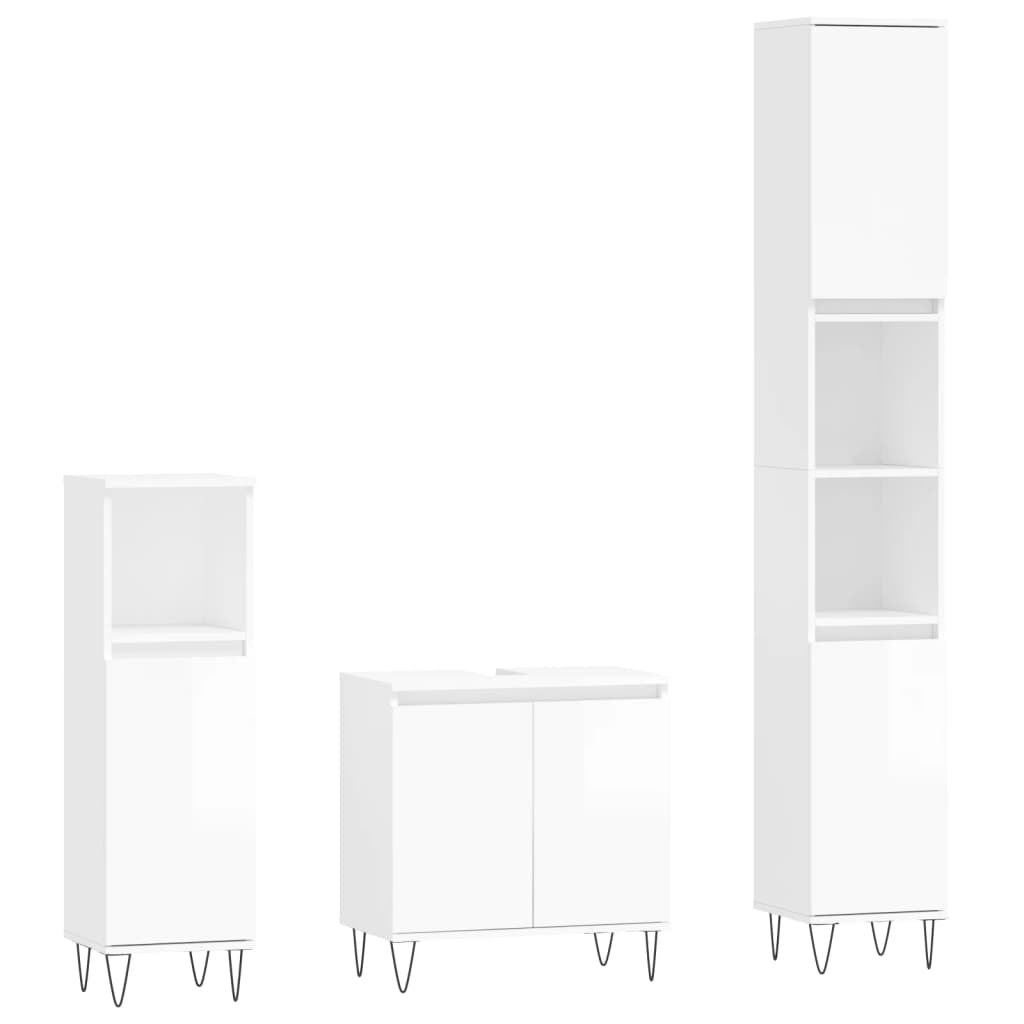 Set Mobili da Bagno 3 pz Bianco Lucido in Legno Multistrato - homemem39