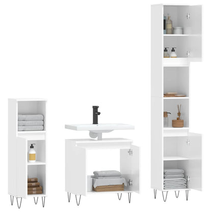 Set Mobili da Bagno 3 pz Bianco Lucido in Legno Multistrato - homemem39