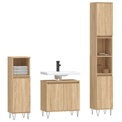 Set Mobili da Bagno 3 pz Rovere Sonoma in Legno Multistrato - homemem39