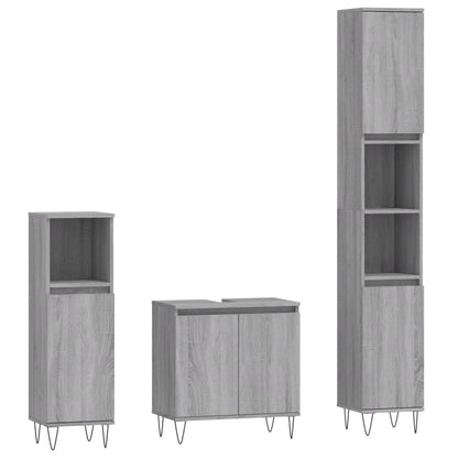 Set Mobili da Bagno 3 pz Grigio Sonoma in Legno Multistrato - homemem39