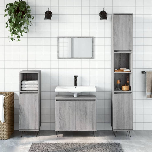 Set Mobili da Bagno 3 pz Grigio Sonoma in Legno Multistrato - homemem39