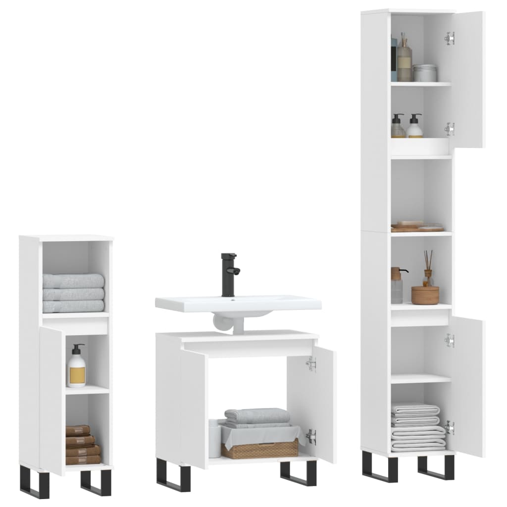 Set Mobili da Bagno 3 pz Bianco in Legno Multistrato - homemem39