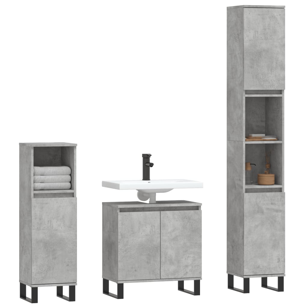 Set Mobili da Bagno 3 pz Grigio Cemento in Legno Multistrato - homemem39