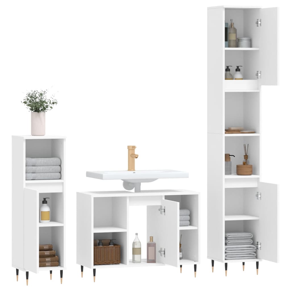 Set Mobili da Bagno 3 pz Bianco in Legno Multistrato - homemem39