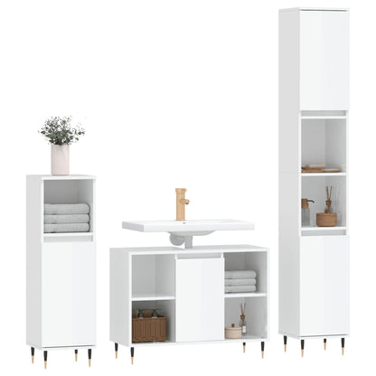 Set Mobili da Bagno 3 pz Bianco Lucido in Legno Multistrato - homemem39