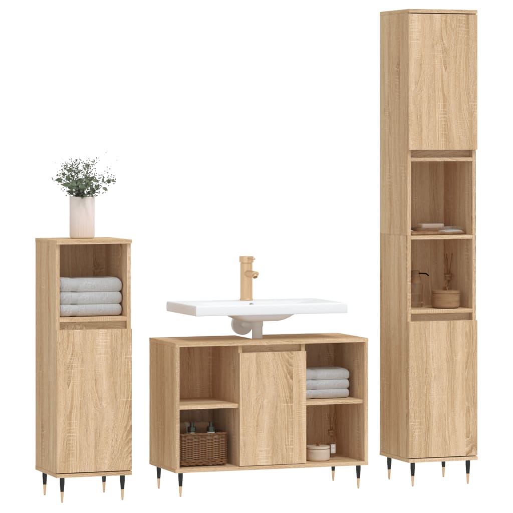 Set Mobili da Bagno 3 pz Rovere Sonoma in Legno Multistrato - homemem39