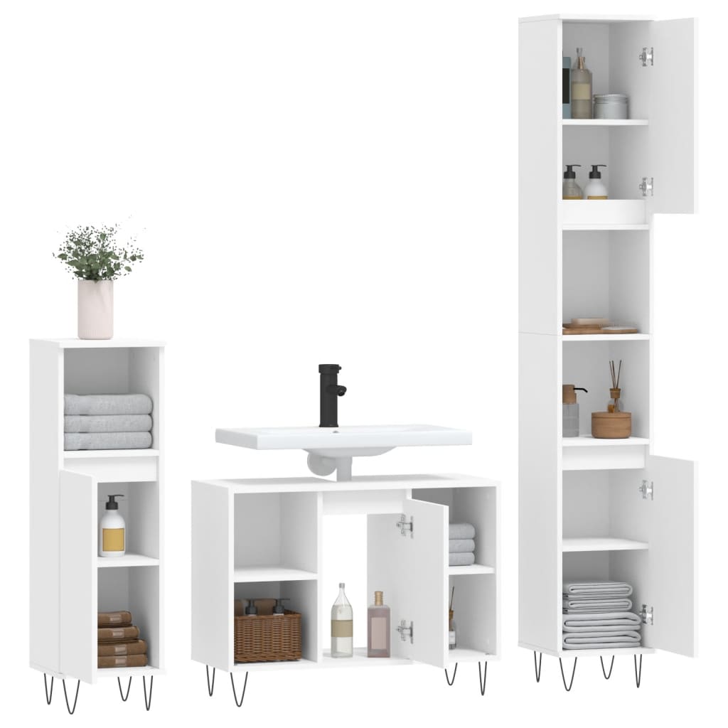 Set Mobili da Bagno 3 pz Bianco in Legno Multistrato - homemem39