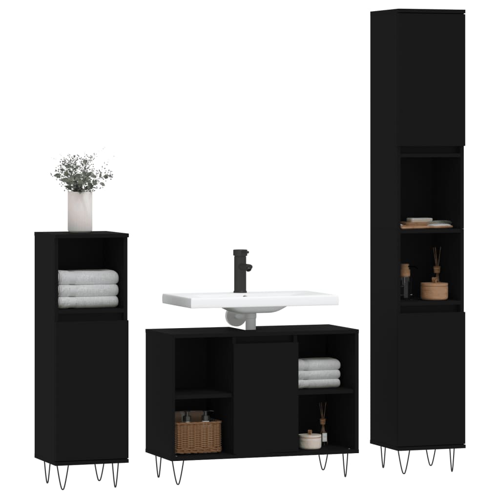 Set Mobili da Bagno 3 pz Nero in Legno Multistrato - homemem39