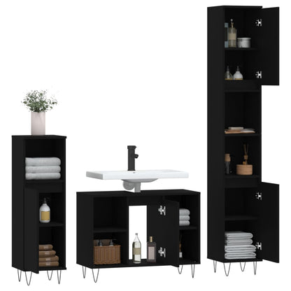 Set Mobili da Bagno 3 pz Nero in Legno Multistrato - homemem39