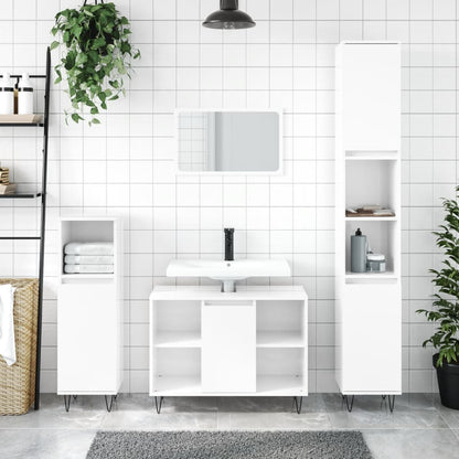 Set Mobili da Bagno 3 pz Bianco Lucido in Legno Multistrato - homemem39