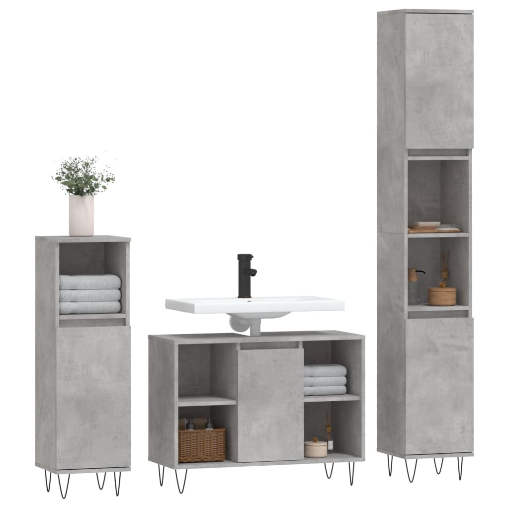 Set Mobili da Bagno 3 pz Grigio Cemento in Legno Multistrato - homemem39