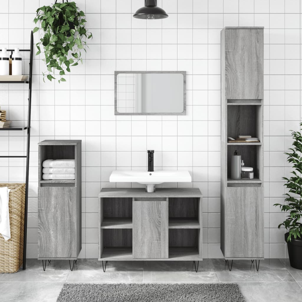 Set Mobili da Bagno 3 pz Grigio Sonoma in Legno Multistrato - homemem39