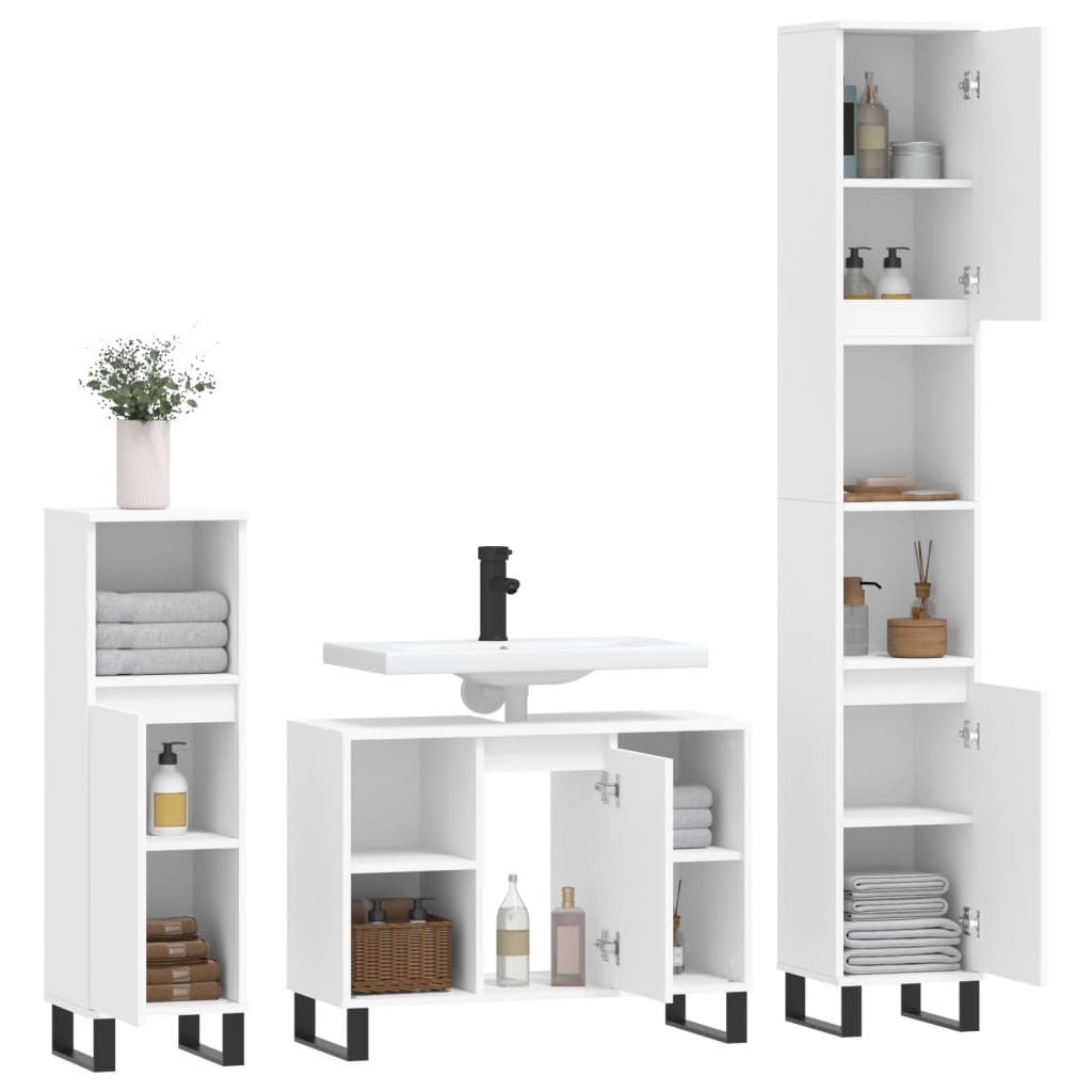 Set Mobili da Bagno 3 pz Bianco in Legno Multistrato - homemem39