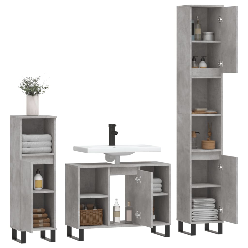 Set Mobili da Bagno 3 pz Grigio Cemento in Legno Multistrato - homemem39