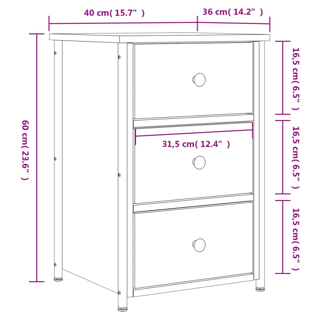 Comodino Rovere Marrone 40x36x60 cm in Legno Multistrato - homemem39