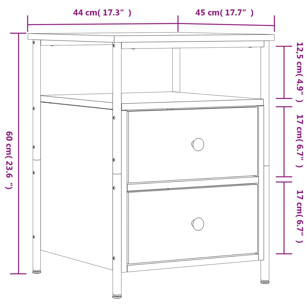 Comodino Rovere Fumo 44x45x60 cm in Legno Multistrato - homemem39