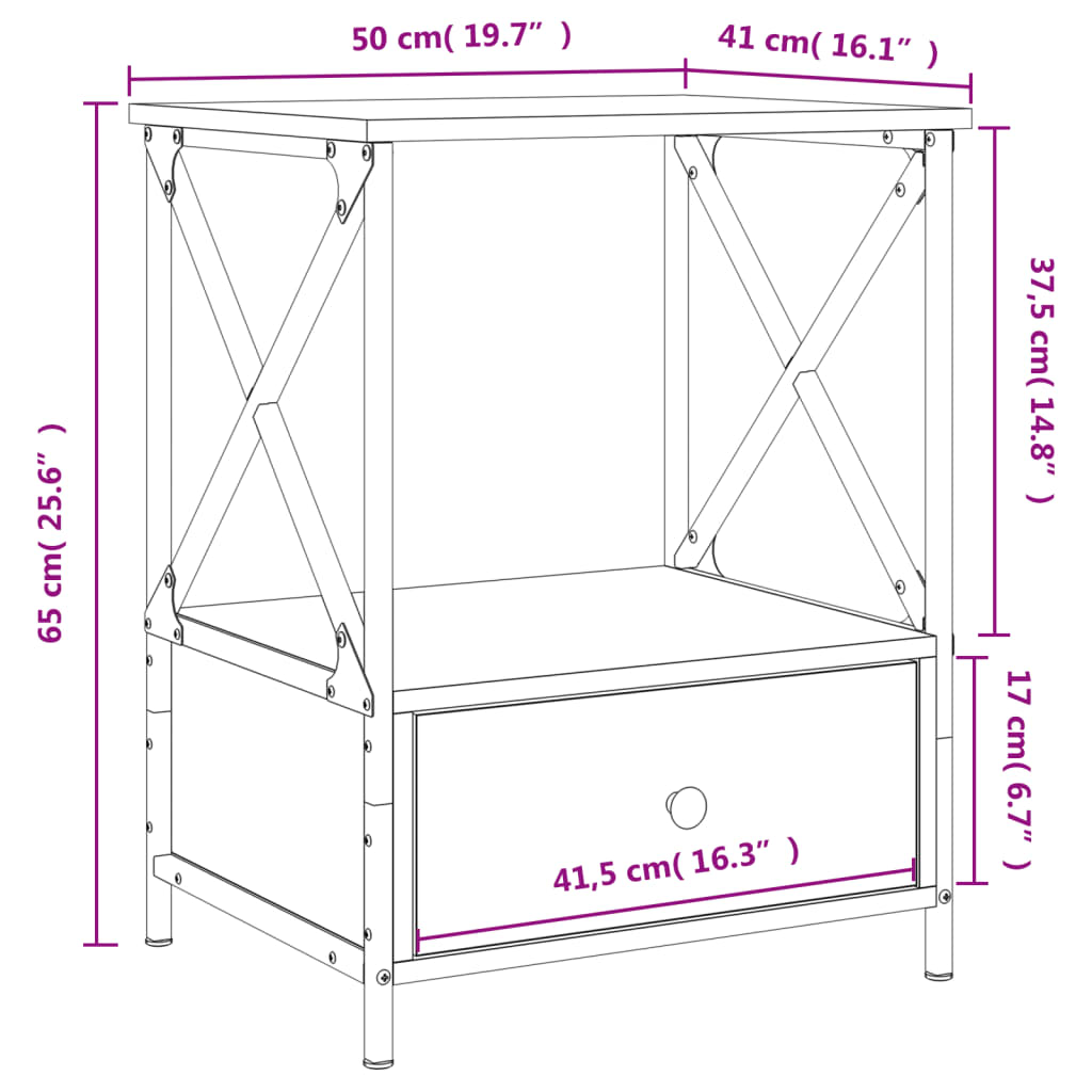 Comodino Nero 50x41x65 cm in Legno Multistrato - homemem39