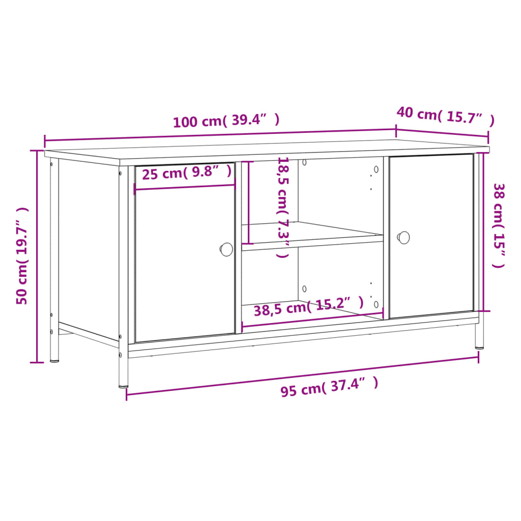 Mobile TV Rovere Fumo 100x40x50 cm in Legno Multistrato - homemem39