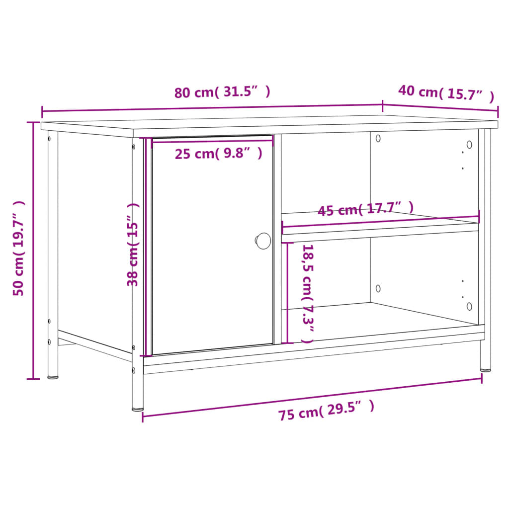 Mobile Porta TV Nero 80x40x50 cm in Legno Multistrato - homemem39