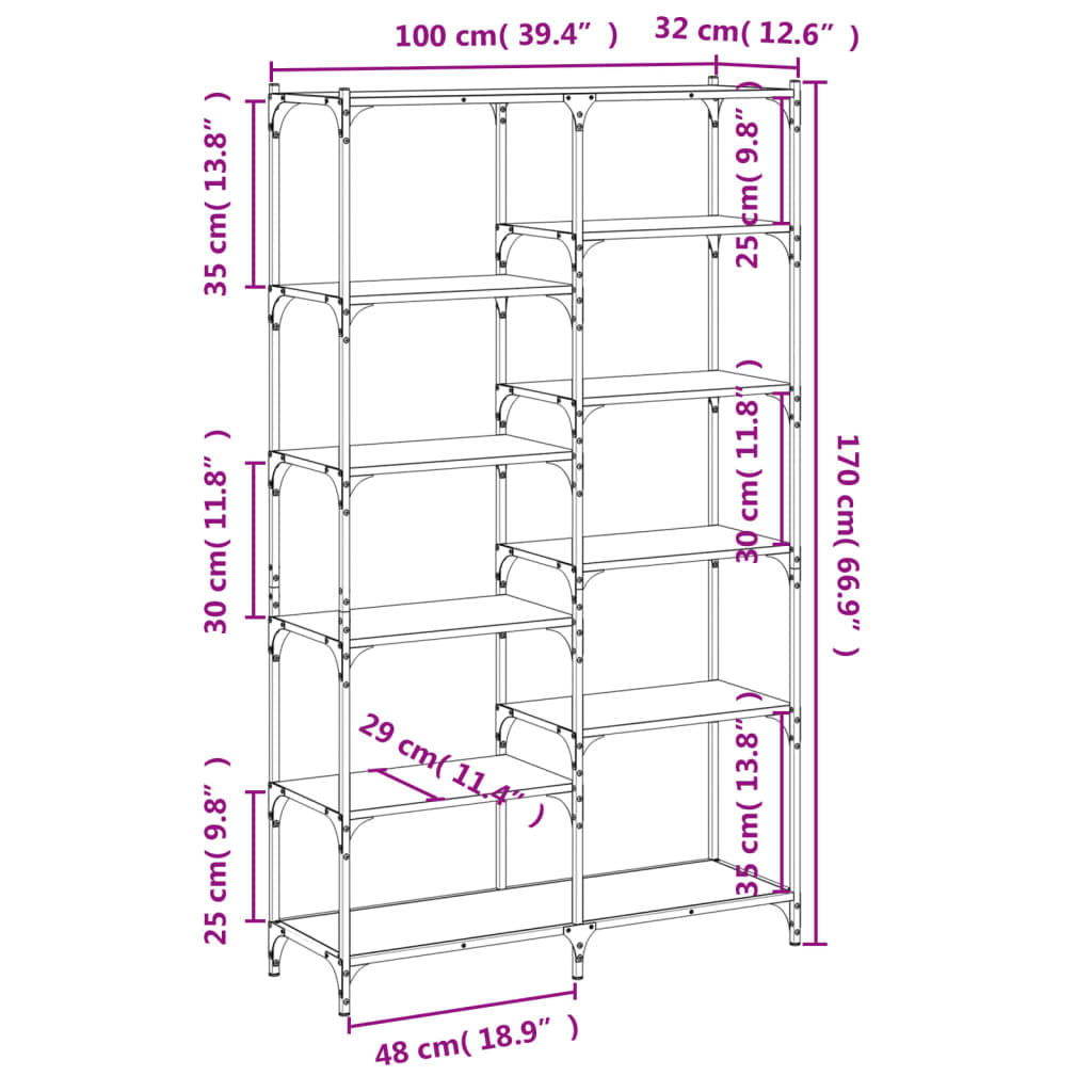 Libreria Nera 100x32x170 cm in Legno Multistrato e Ferro - homemem39