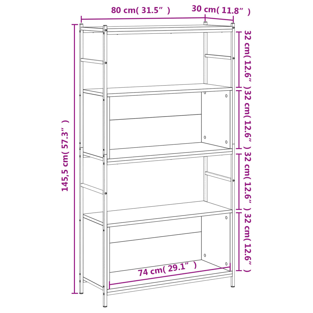 Libreria Grigio Sonoma 80x30x145,5 cm Legno Multistrato e Ferro - homemem39