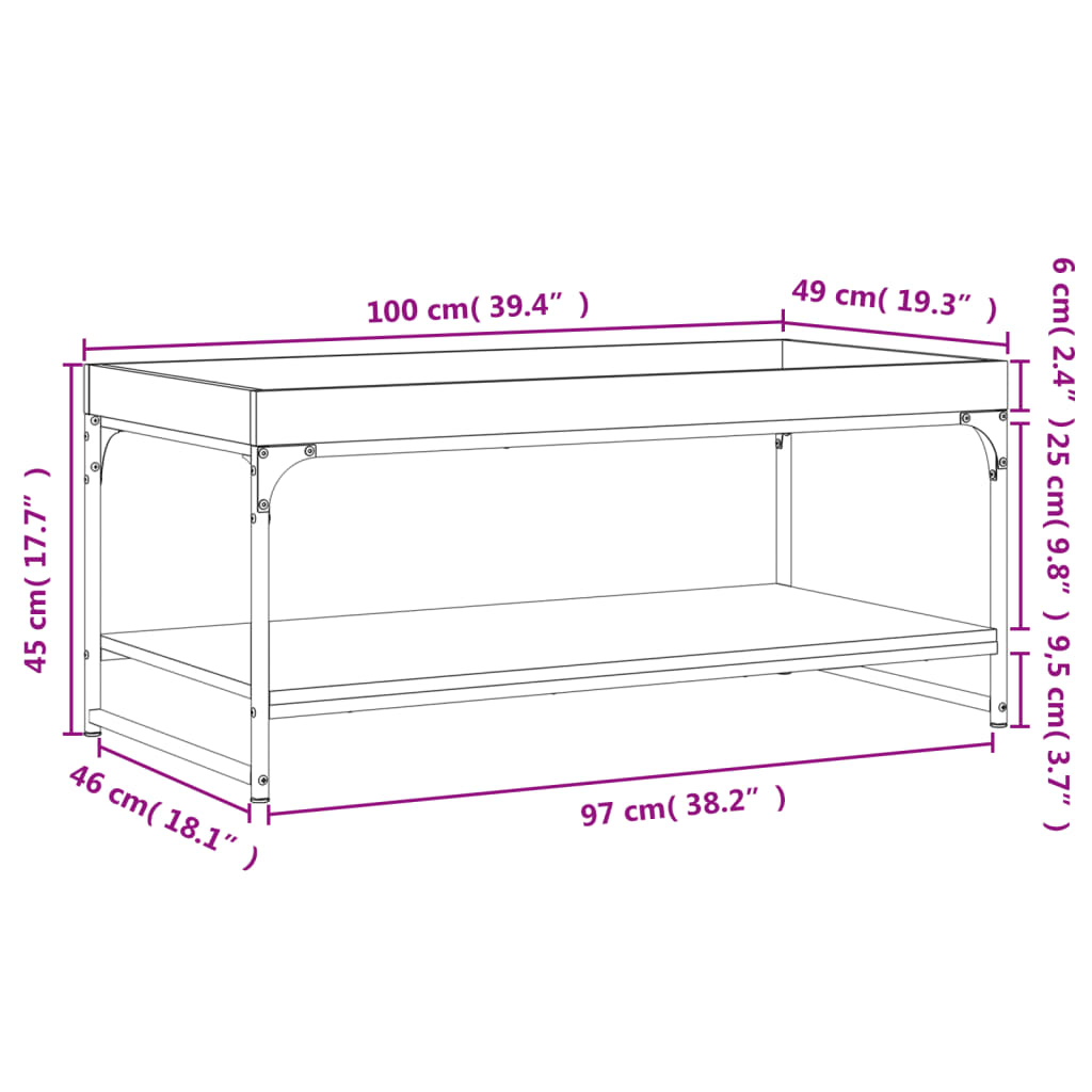 Tavolino da Salotto Rovere Sonoma 100x49x45cm Legno Multistrato - homemem39