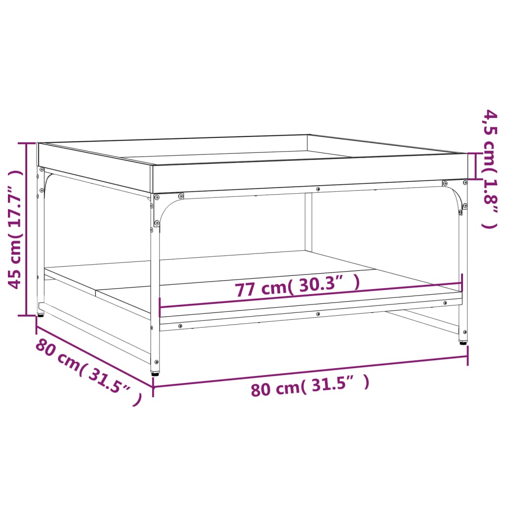 Tavolino Rovere Fumo 80x80x45 cm in Legno Multistrato e Ferro - homemem39