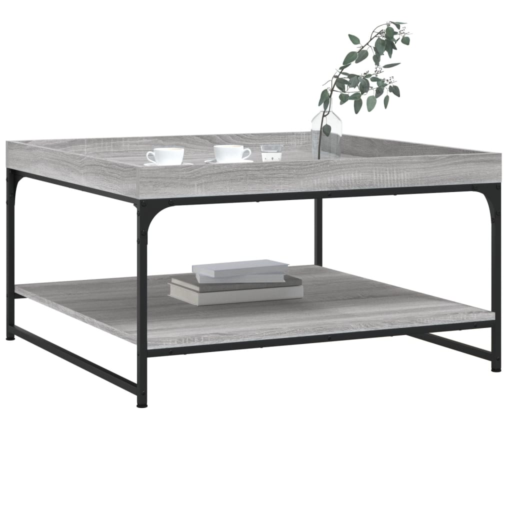 Tavolino Grigio Sonoma 80x80x45 cm in Legno Multistrato e Ferro - homemem39