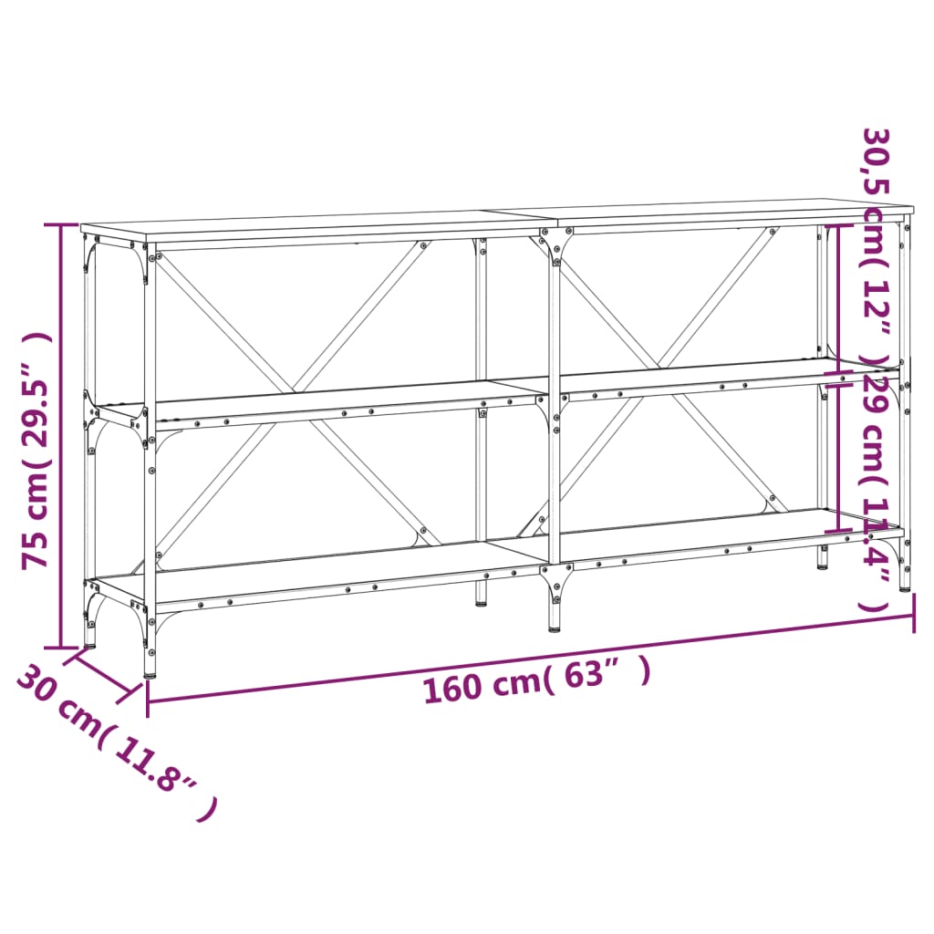 Tavolino Grigio Sonoma 160x30x75cm in Legno Multistrato e Ferro - homemem39