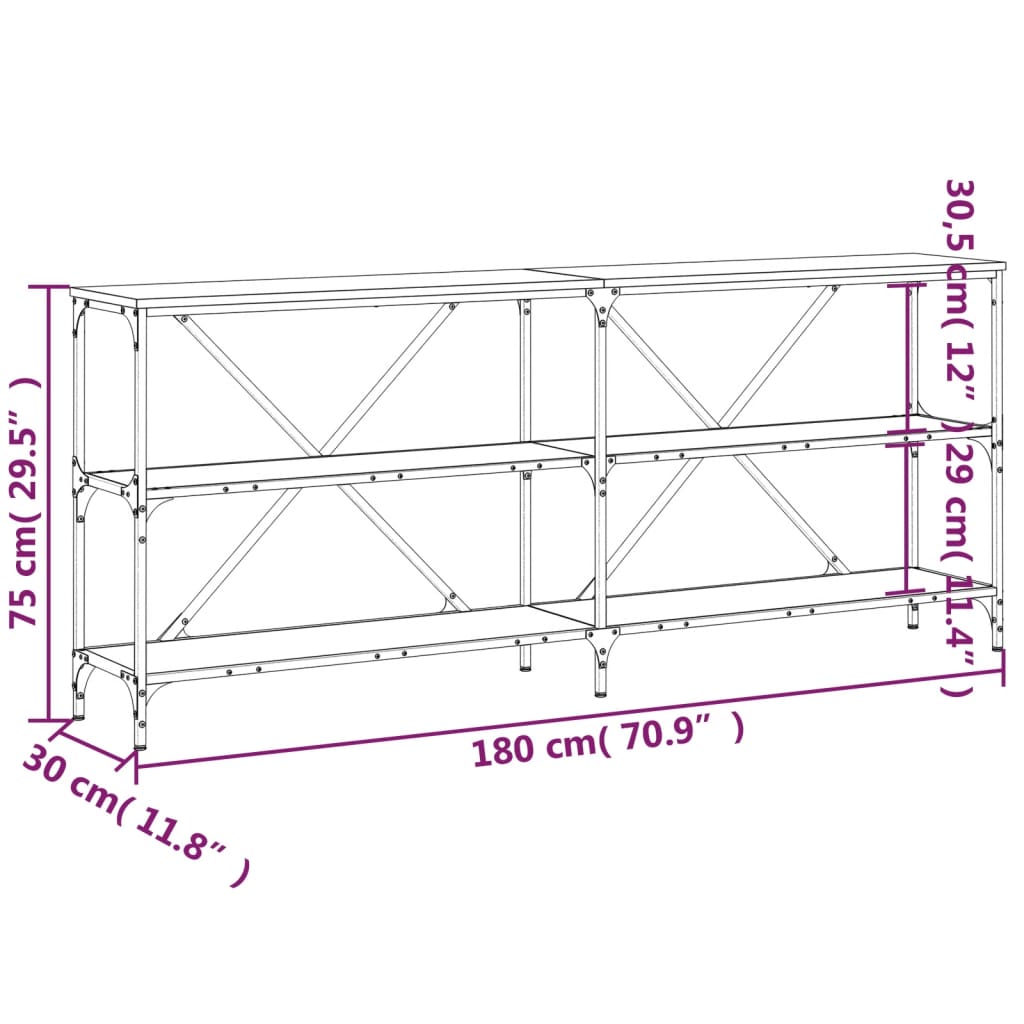 Tavolino Consolle Nero 180x30x75 cm Legno Multistrato e Ferro - homemem39