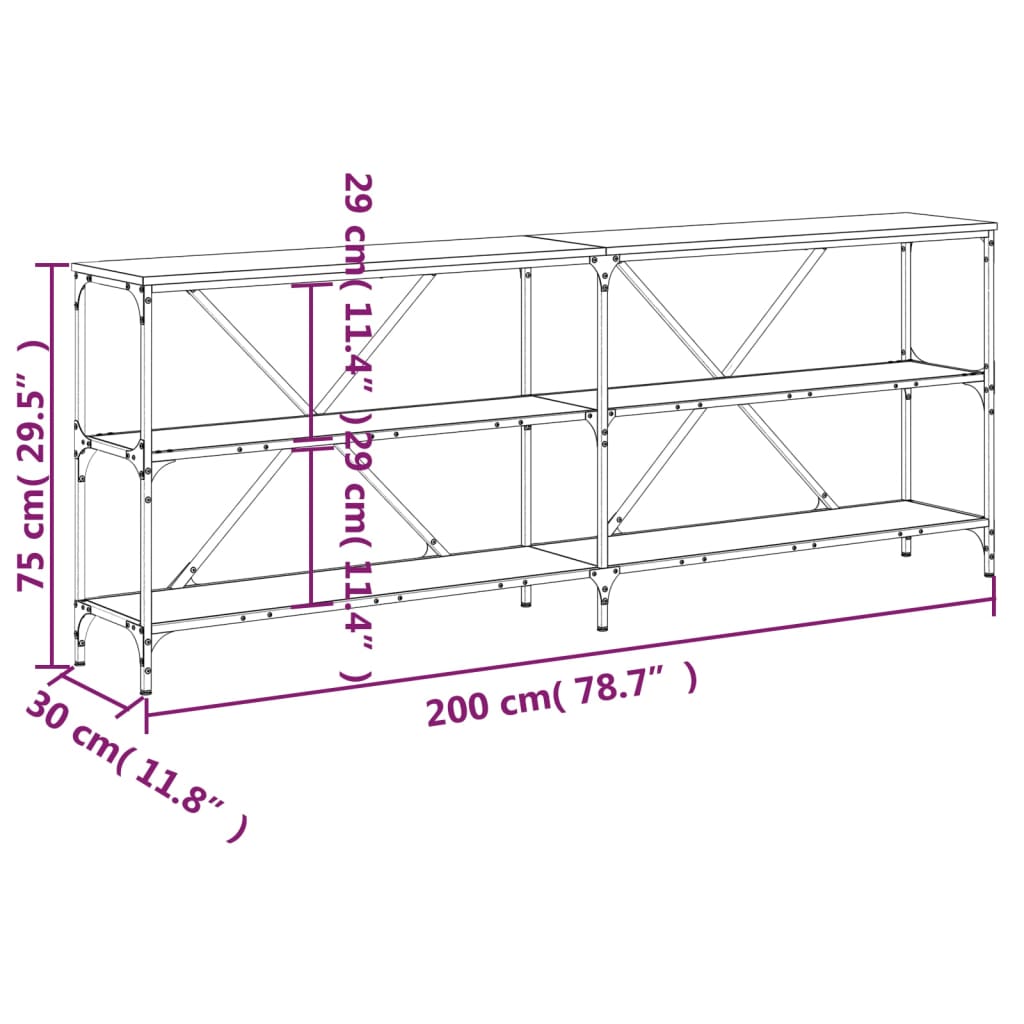 Tavolino Grigio Sonoma 200x30x75cm in Legno Multistrato e Ferro - homemem39