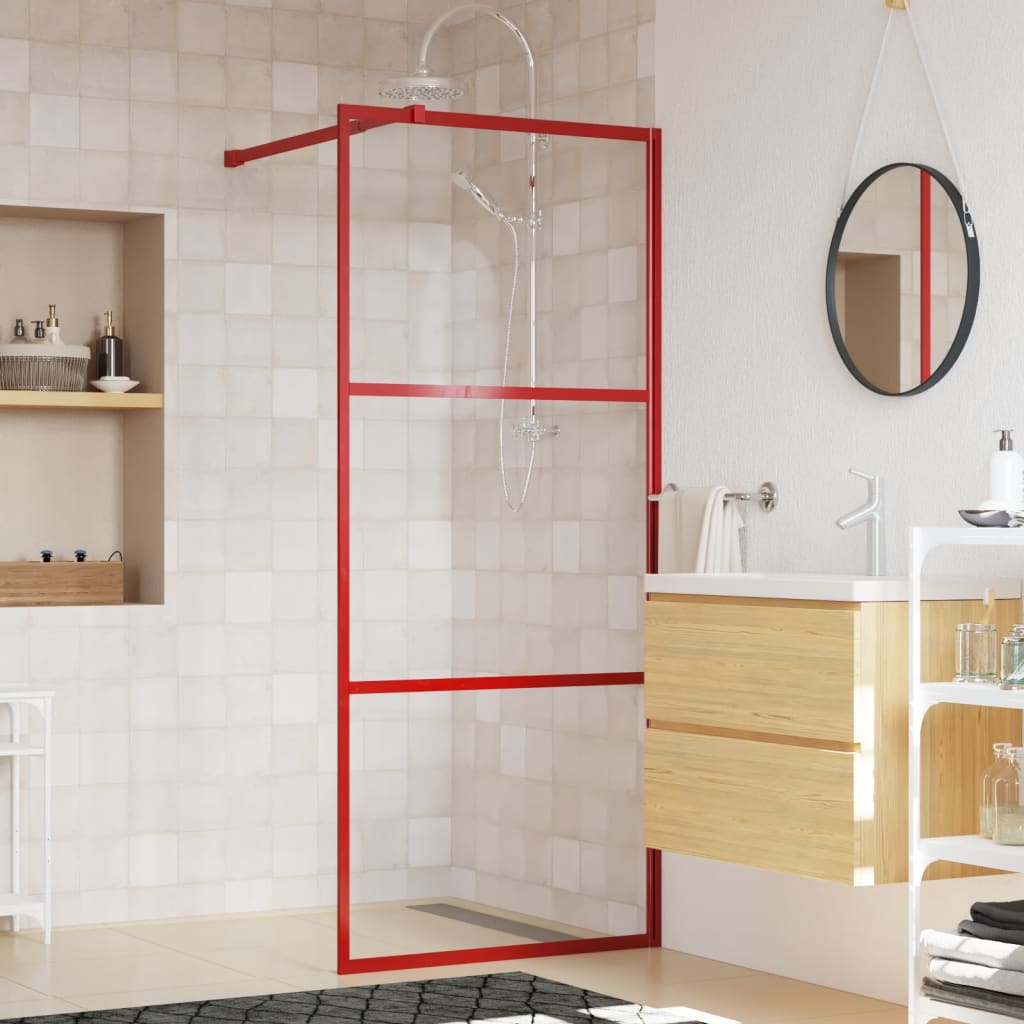 Parete per Doccia Walk-in Vetro Trasparente ESG 90x195 cm Rossa - homemem39