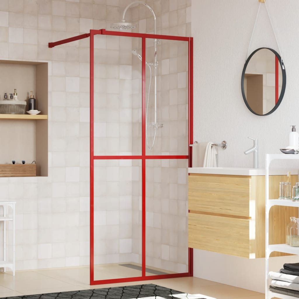 Parete per Doccia Walk-in Vetro Trasparente ESG 80x195 cm Rossa - homemem39