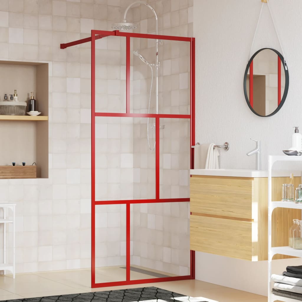 Parete per Doccia Walk-in Vetro Trasparente ESG 80x195 cm Rossa - homemem39