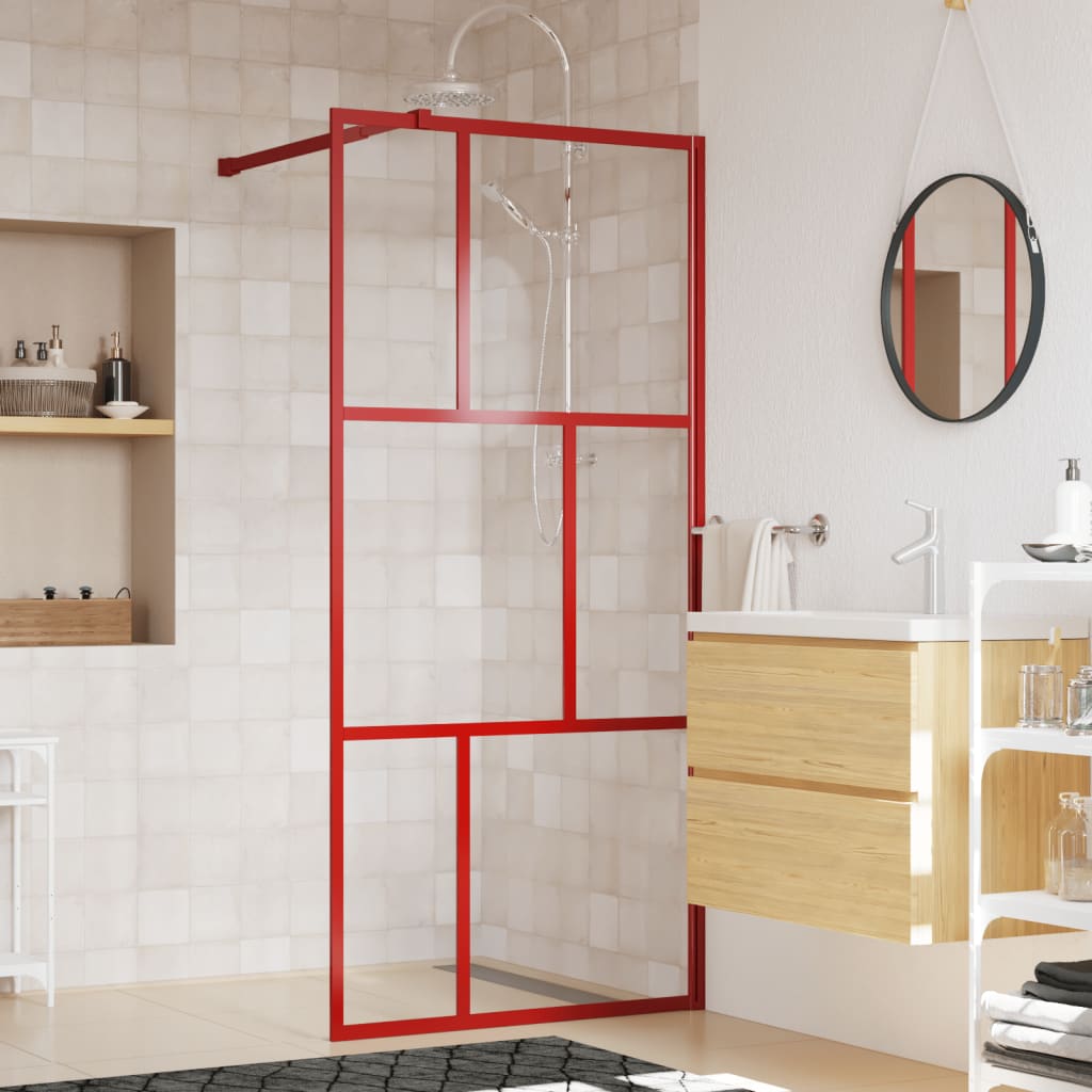 Parete per Doccia Walk-in Vetro Trasparente ESG 90x195 cm Rossa - homemem39