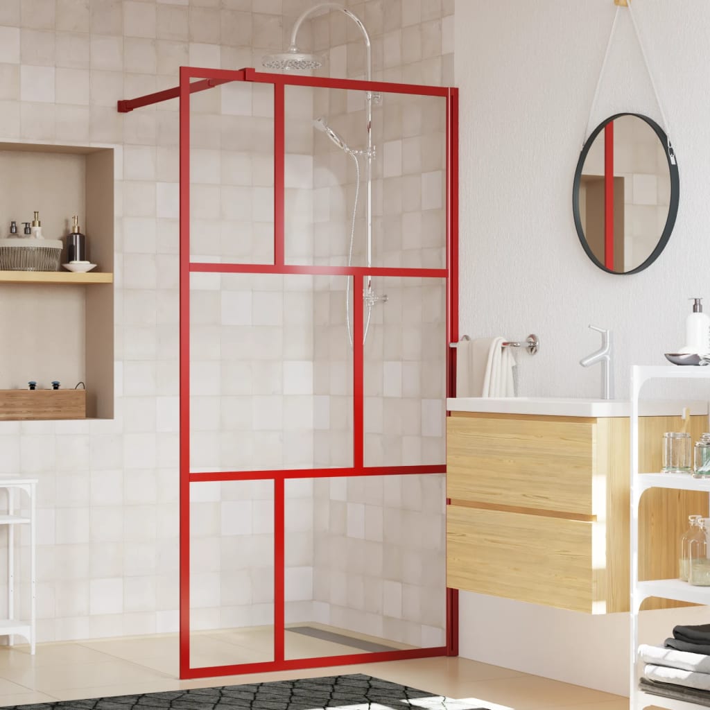 Parete per Doccia Walk-in Vetro Trasparente ESG 100x195cm Rossa - homemem39