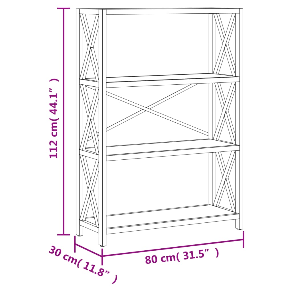 Scaffale a 4 Ripiani 80x30x112 cm in Legno Massello di Rovere - homemem39