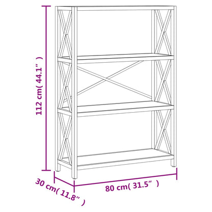 Scaffale a 4 Ripiani 80x30x112 cm in Legno Massello di Rovere - homemem39