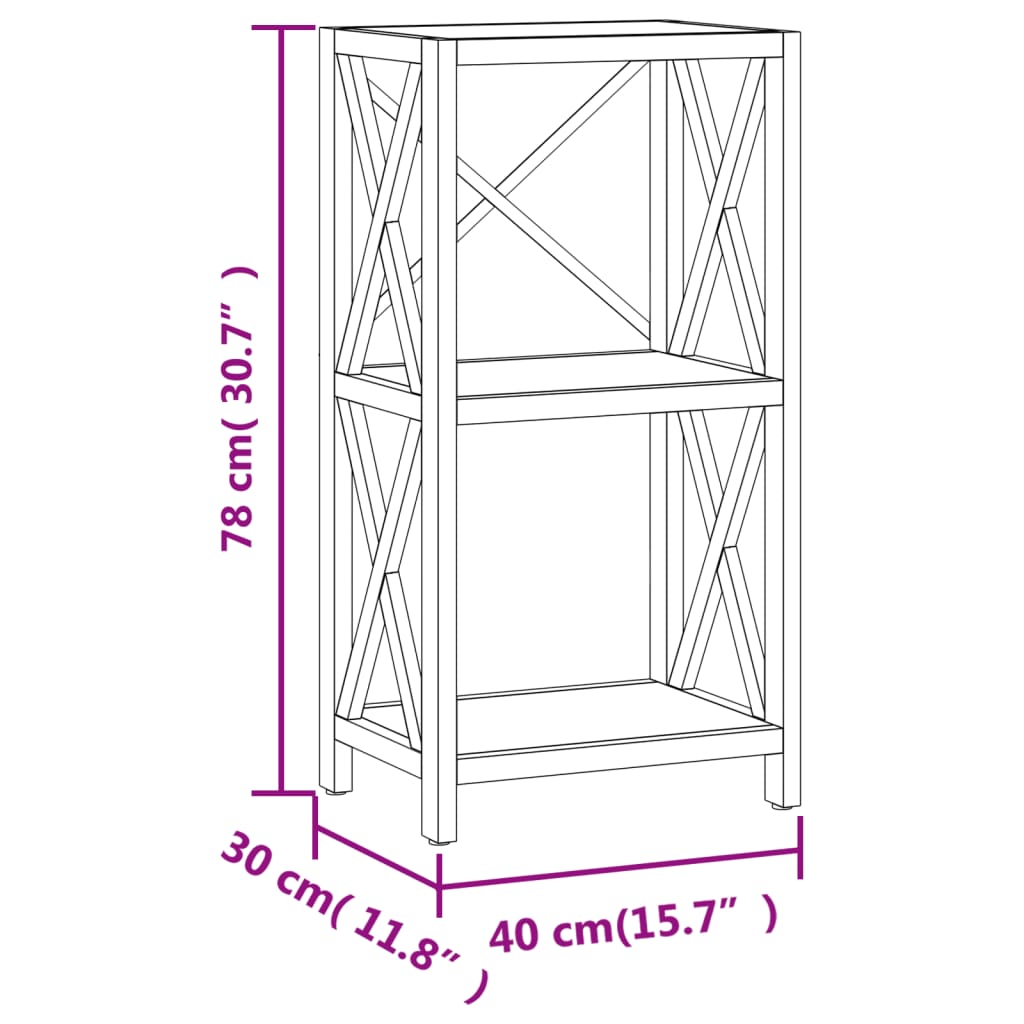 Scaffale a 3 Ripiani 40x30x78 cm in Legno Massello di Rovere - homemem39