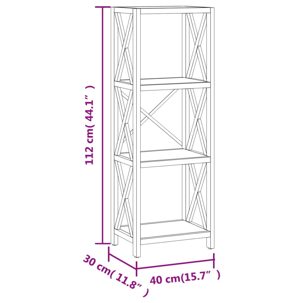 Scaffale a 4 Ripiani 40x30x112 cm in Legno Massello di Rovere - homemem39