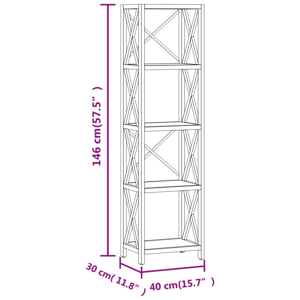 Scaffale a 5 Ripiani 40x30x146 cm in Legno Massello di Rovere - homemem39