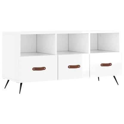 Mobile Porta TV Bianco Lucido 102x36x50 cm in Legno Multistrato - homemem39