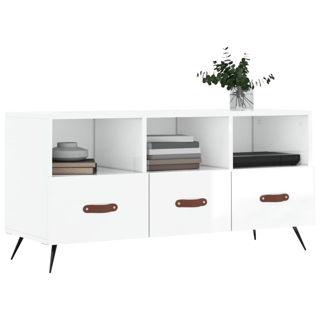 Mobile Porta TV Bianco Lucido 102x36x50 cm in Legno Multistrato - homemem39