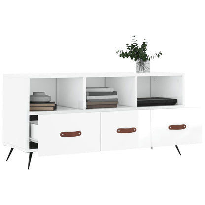 Mobile Porta TV Bianco Lucido 102x36x50 cm in Legno Multistrato - homemem39