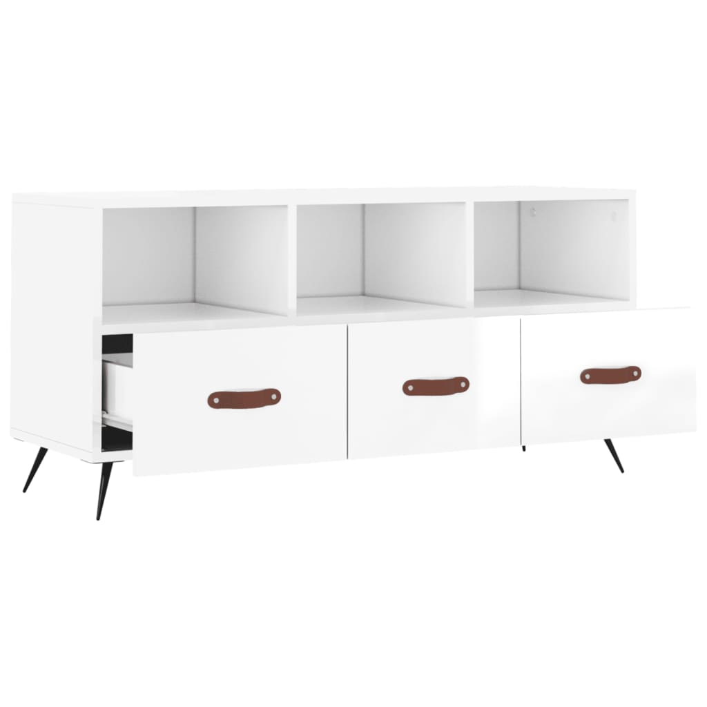 Mobile Porta TV Bianco Lucido 102x36x50 cm in Legno Multistrato - homemem39