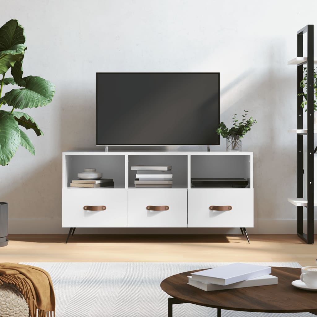 Mobile Porta TV Bianco Lucido 102x36x50 cm in Legno Multistrato - homemem39