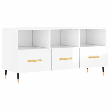 Mobile Porta TV Bianco Lucido 102x36x50 cm in Legno Multistrato - homemem39