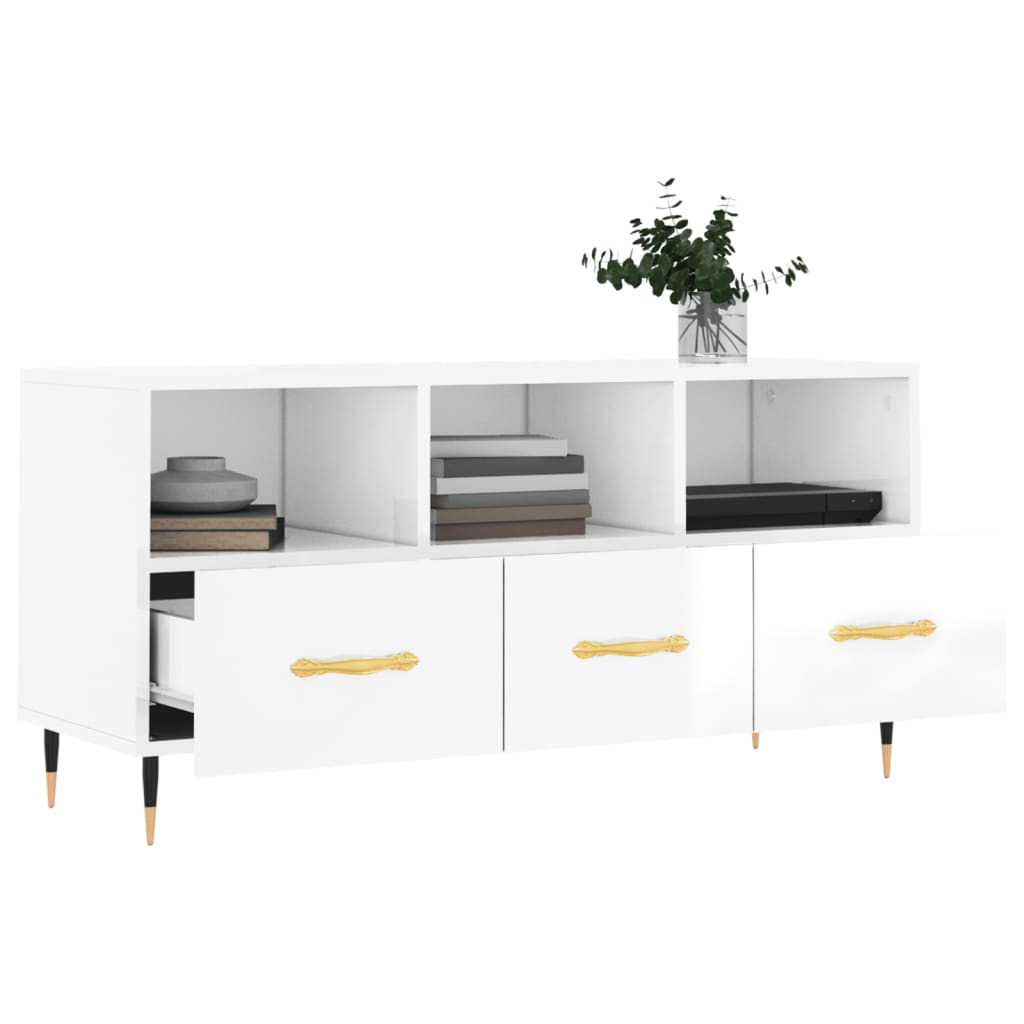 Mobile Porta TV Bianco Lucido 102x36x50 cm in Legno Multistrato - homemem39