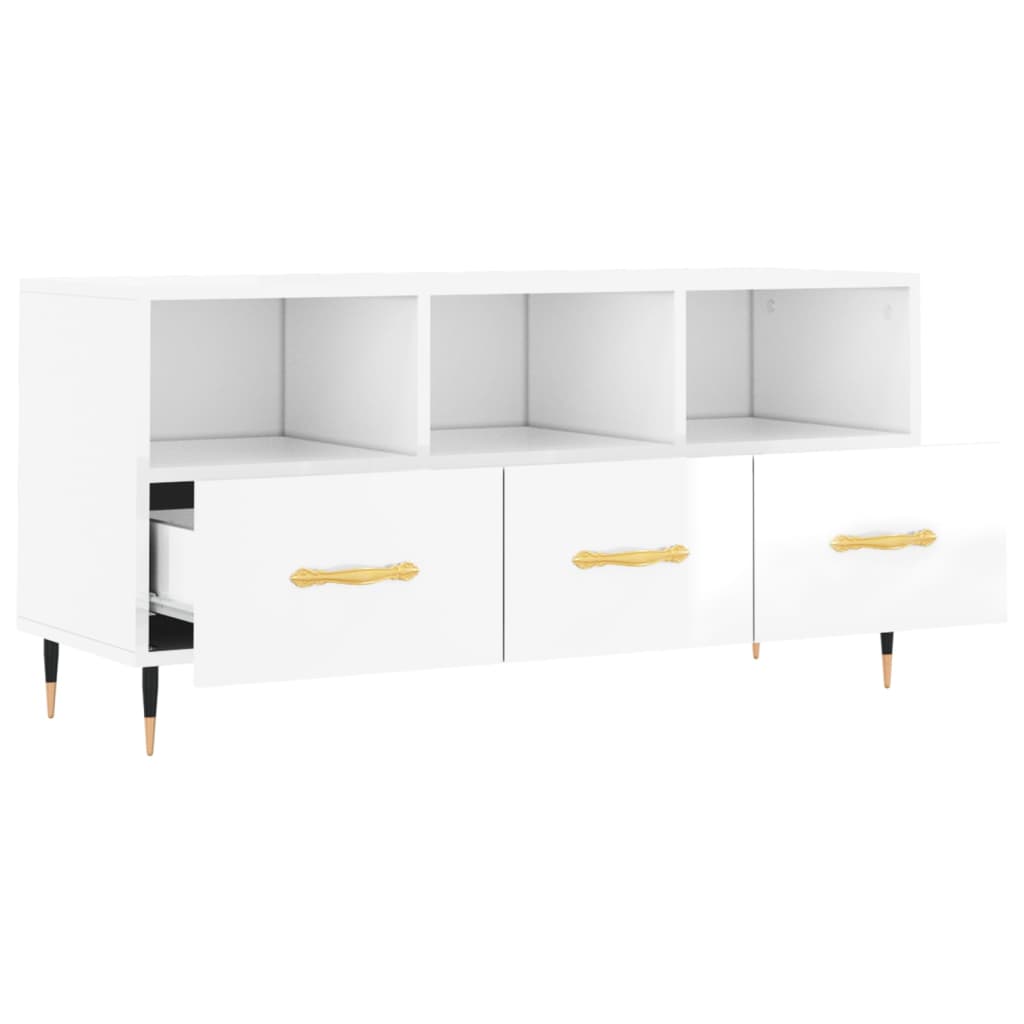 Mobile Porta TV Bianco Lucido 102x36x50 cm in Legno Multistrato - homemem39